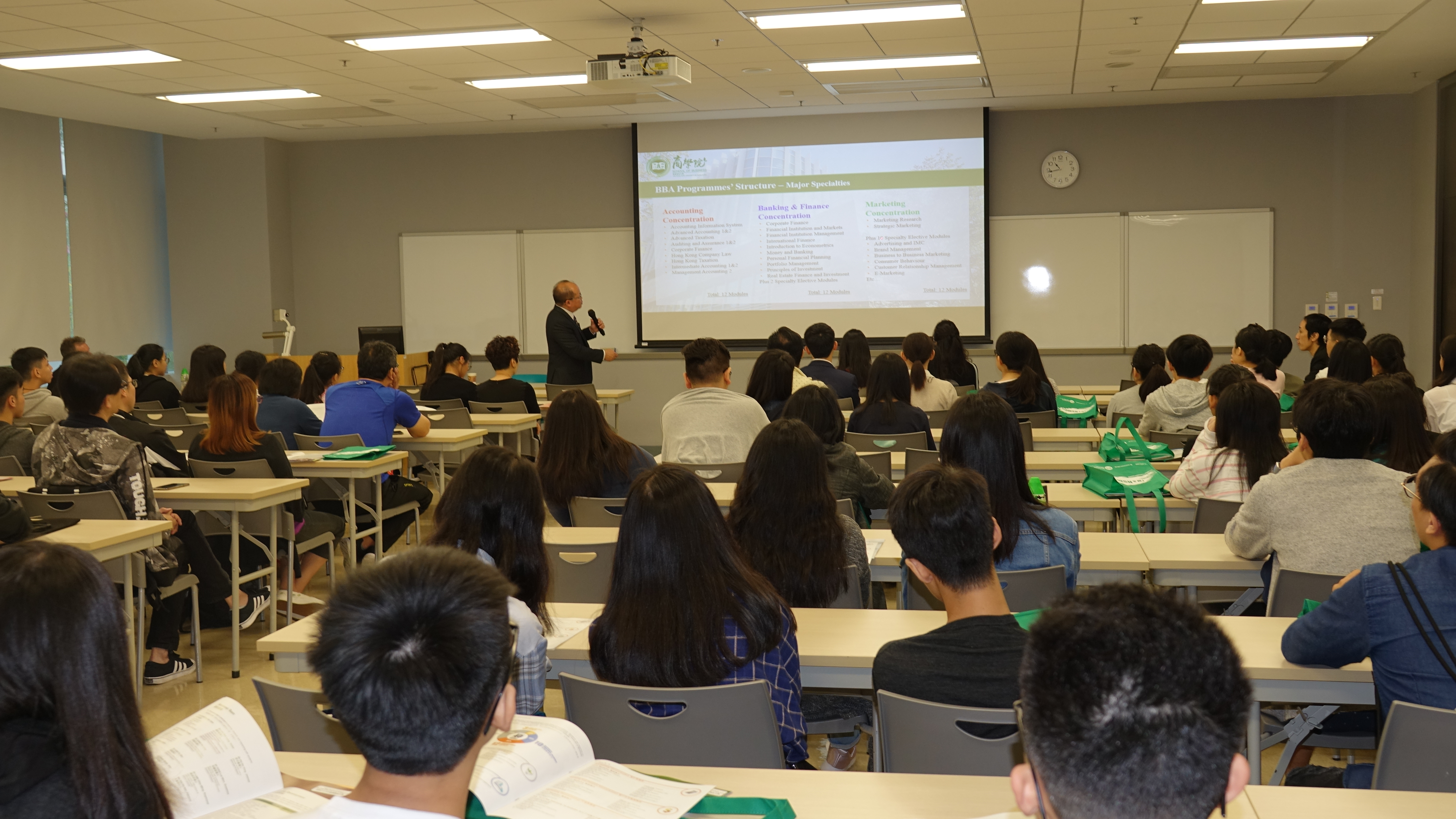 Dr Leung providing a run-down of the Bachelor of Business Administration (Honours) Programmes offered by the School.